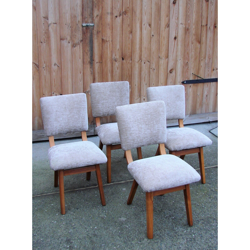 Ensemble de 4 chaises vintage en bois et tissu, Danemark 1960