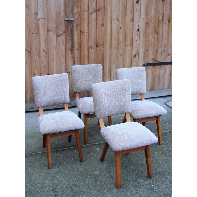 Set of 4 vintage wood and fabric chairs, Denmark 1960s