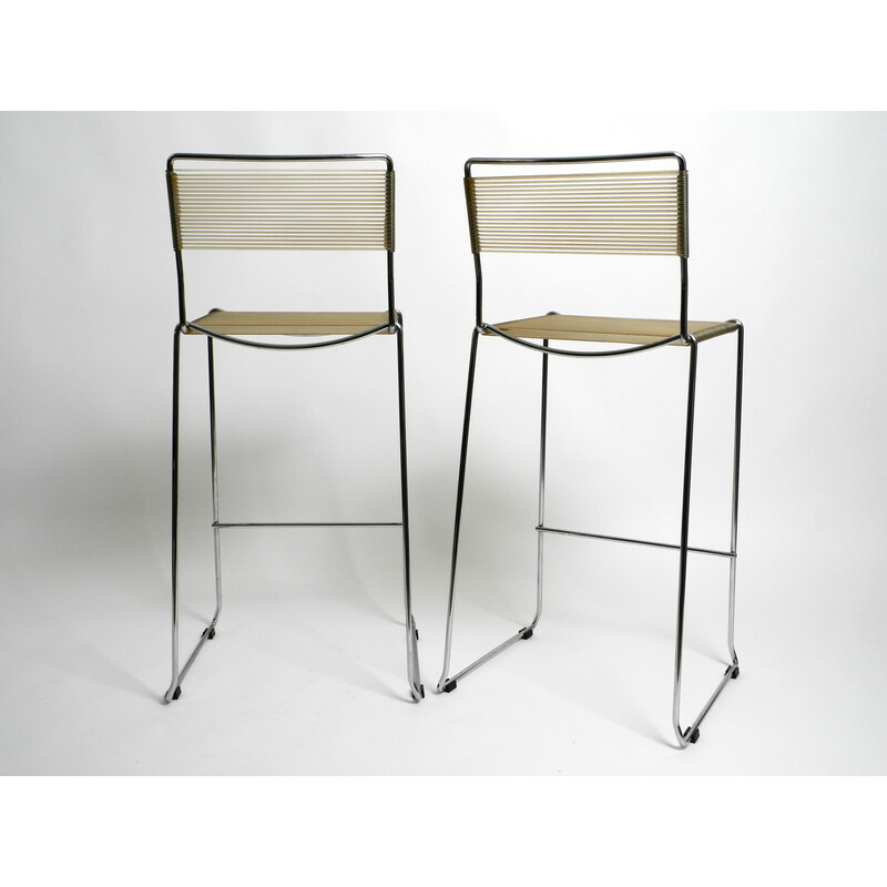 Pair of vintage chrome spaghetti bar stools by Giandomenico Belotti for Alias, 1970s