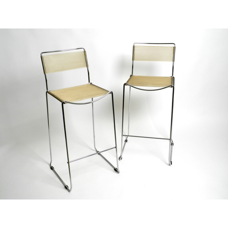 Pair of vintage chrome spaghetti bar stools by Giandomenico Belotti for Alias, 1970s