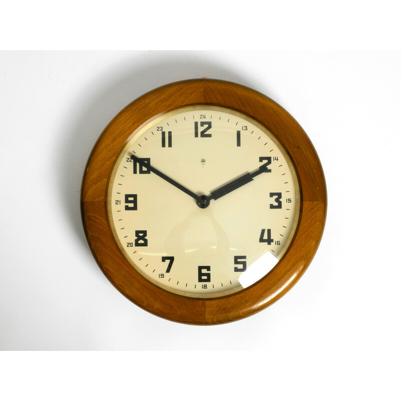 Vintage working Ato wall clock in oakwood by the Hamburg-American clock factory Schramberg, 1930s