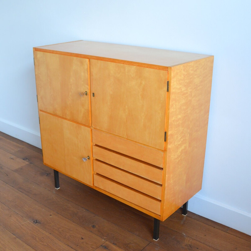 Vintage storage cabinet in lacquered birch veneer, 1950-1960