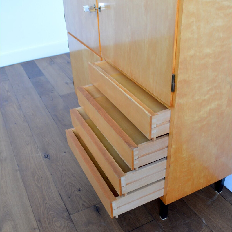 Vintage storage cabinet in lacquered birch veneer, 1950-1960