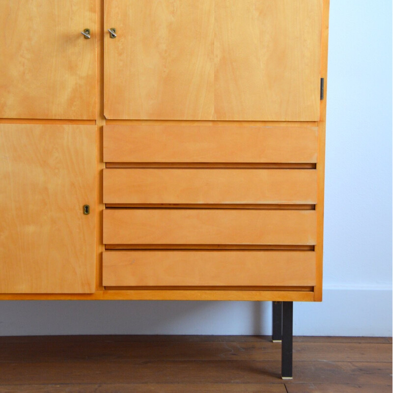 Vintage storage cabinet in lacquered birch veneer, 1950-1960