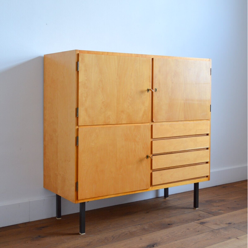 Vintage storage cabinet in lacquered birch veneer, 1950-1960