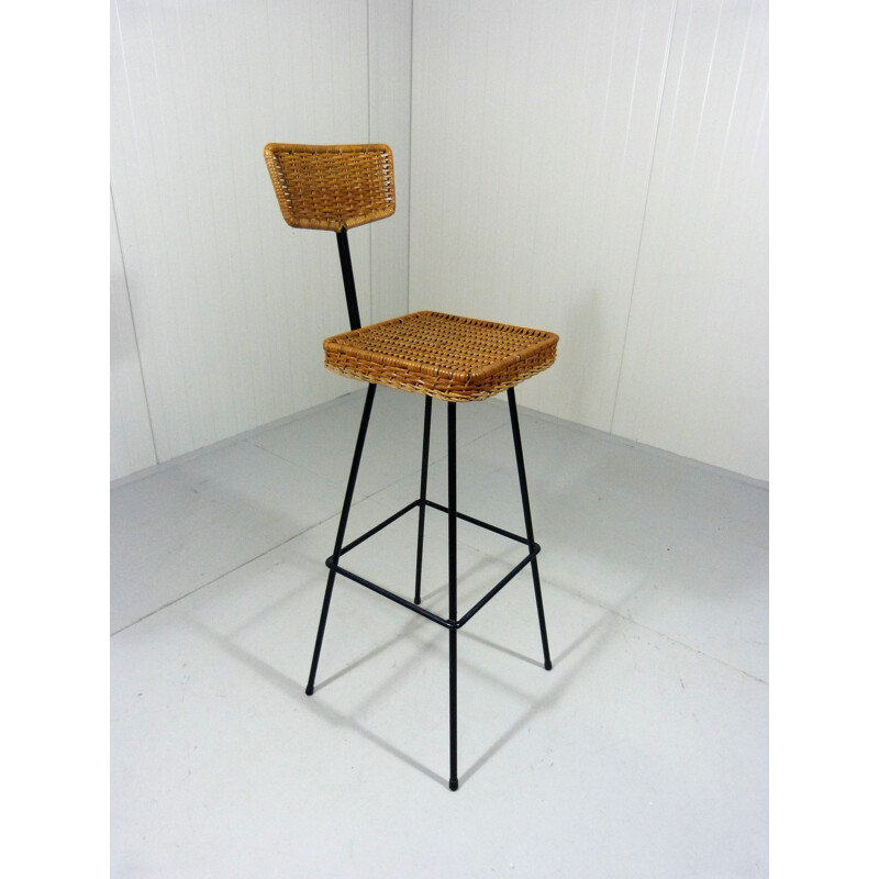 Set of 4 Rattan Bar Stools - 1950s