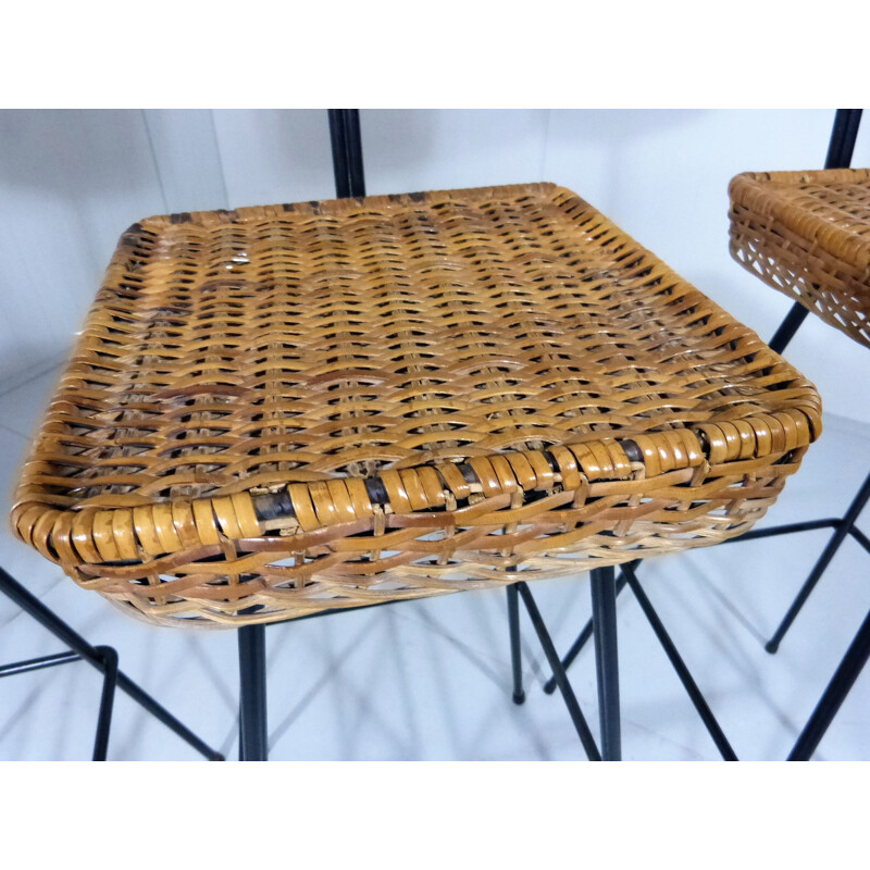 Set of 4 Rattan Bar Stools - 1950s