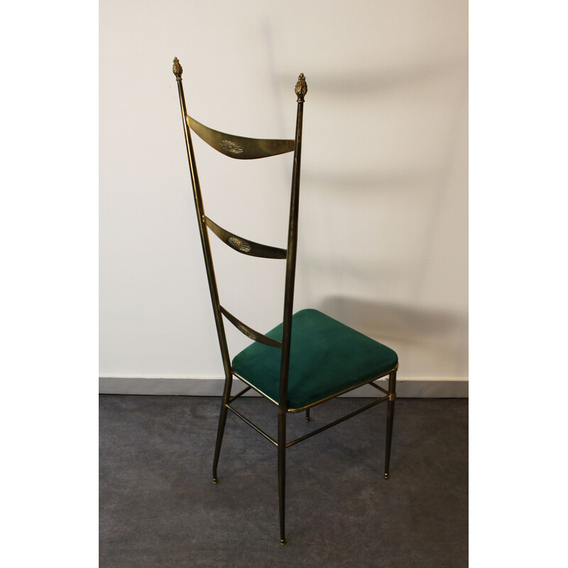 Silla vintage con respaldo alto Chiavari de Gaetano Descalzi, Italia 1950