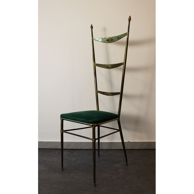 Silla vintage con respaldo alto Chiavari de Gaetano Descalzi, Italia 1950