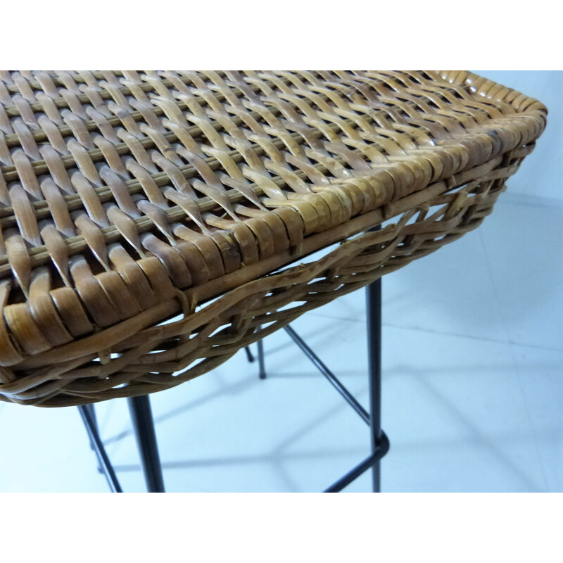 Set of 4 Rattan Bar Stools - 1950s