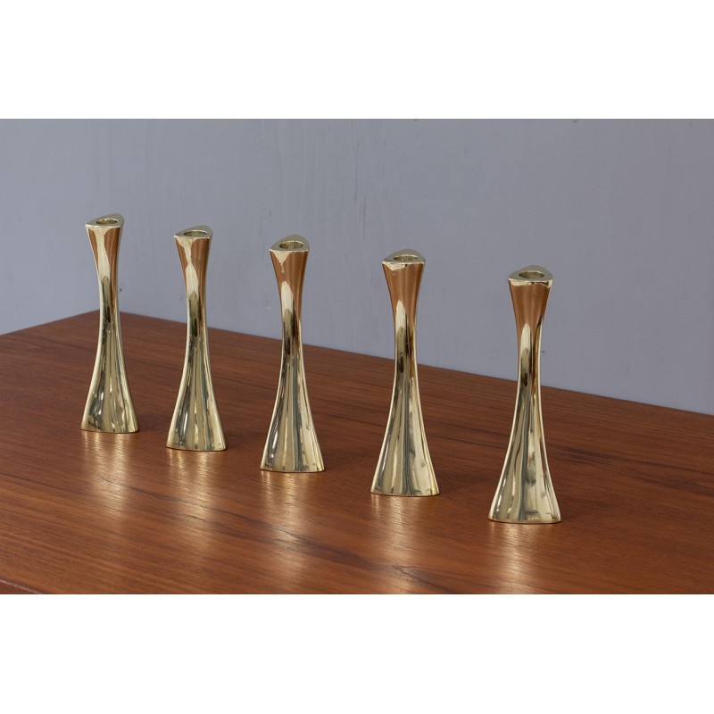 Set of 5 vintage organic shaped brass candlesticks by Ytterberg for Bca Eskilstuna, Sweden 1960s