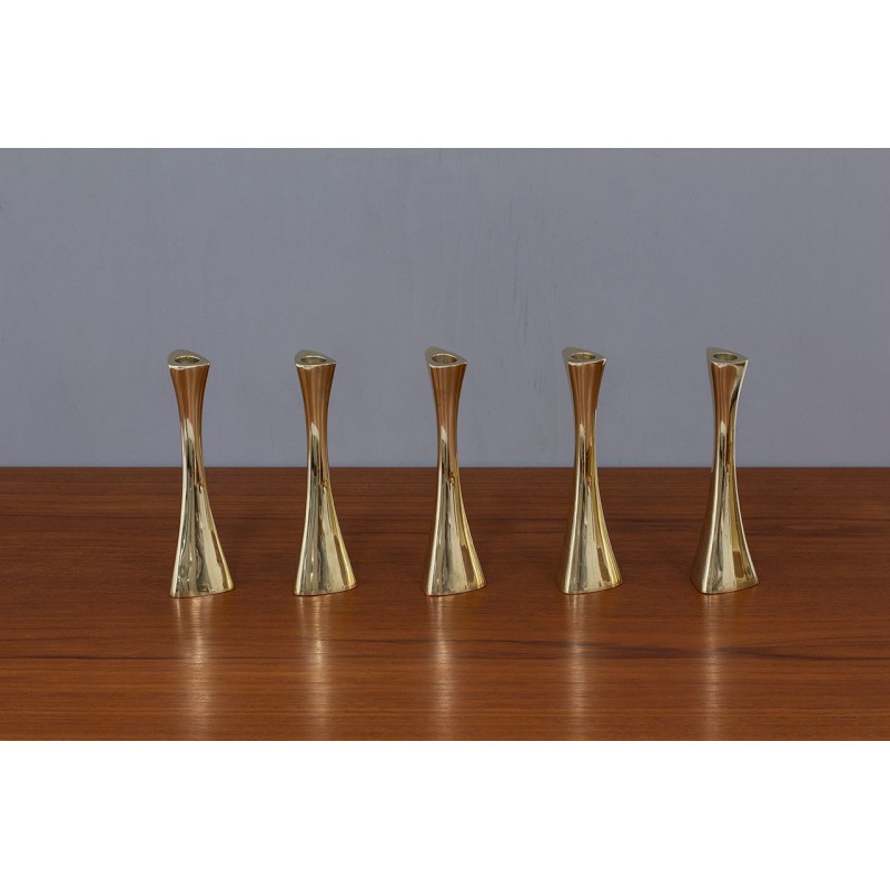 Set of 5 vintage organic shaped brass candlesticks by Ytterberg for Bca Eskilstuna, Sweden 1960s