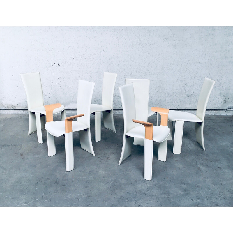 Conjunto de 6 cadeiras de jantar pós-modernas vintage de Pietro Costantini, Itália 1980
