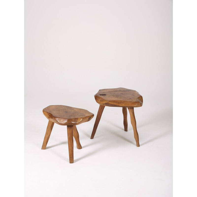 Pair of vintage Brutalist tripod stools, France 1950