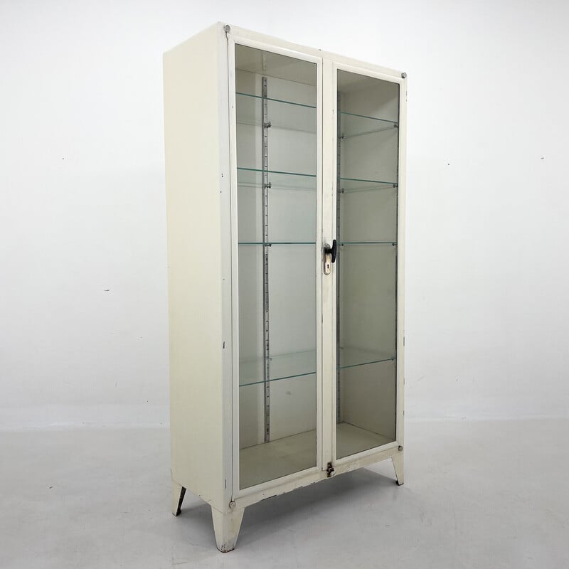 Vintage iron display medical cabinet, Czechoslovakia 1950s