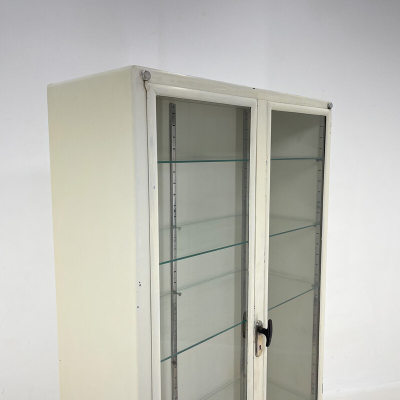 Vintage iron display medical cabinet, Czechoslovakia 1950s