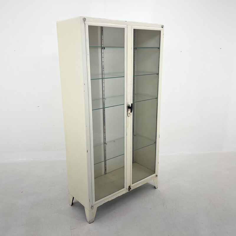 Vintage iron display medical cabinet, Czechoslovakia 1950s