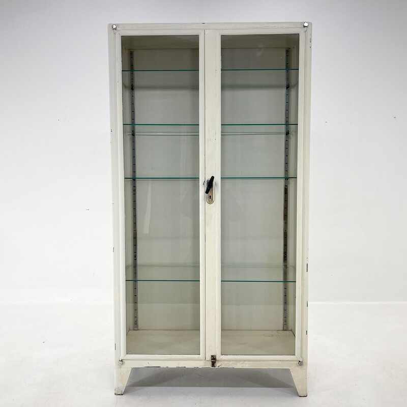 Vintage iron display medical cabinet, Czechoslovakia 1950s