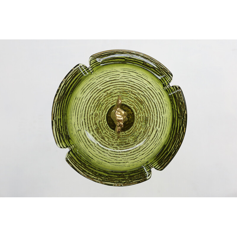 Mid-century metal and green glass ashtray, 1970s