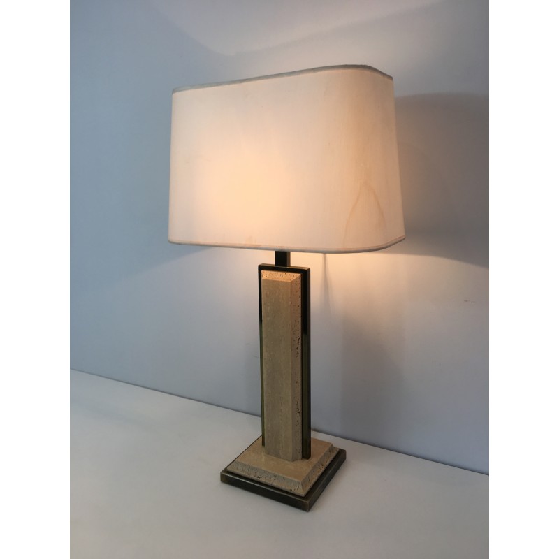 Lampe vintage en travertin et métal doré, 1970