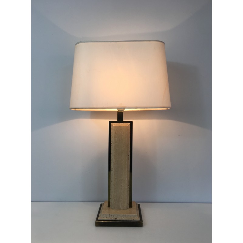 Vintage lamp in travertine and gilded metal, 1970