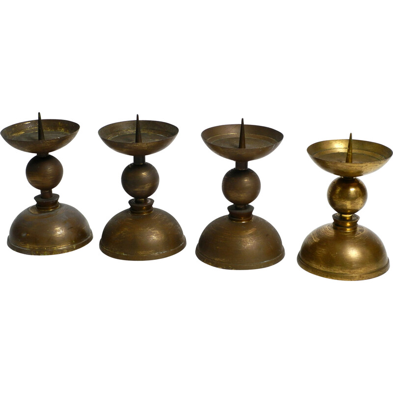Set of 4 mid century brass candlesticks from a Bavarian church