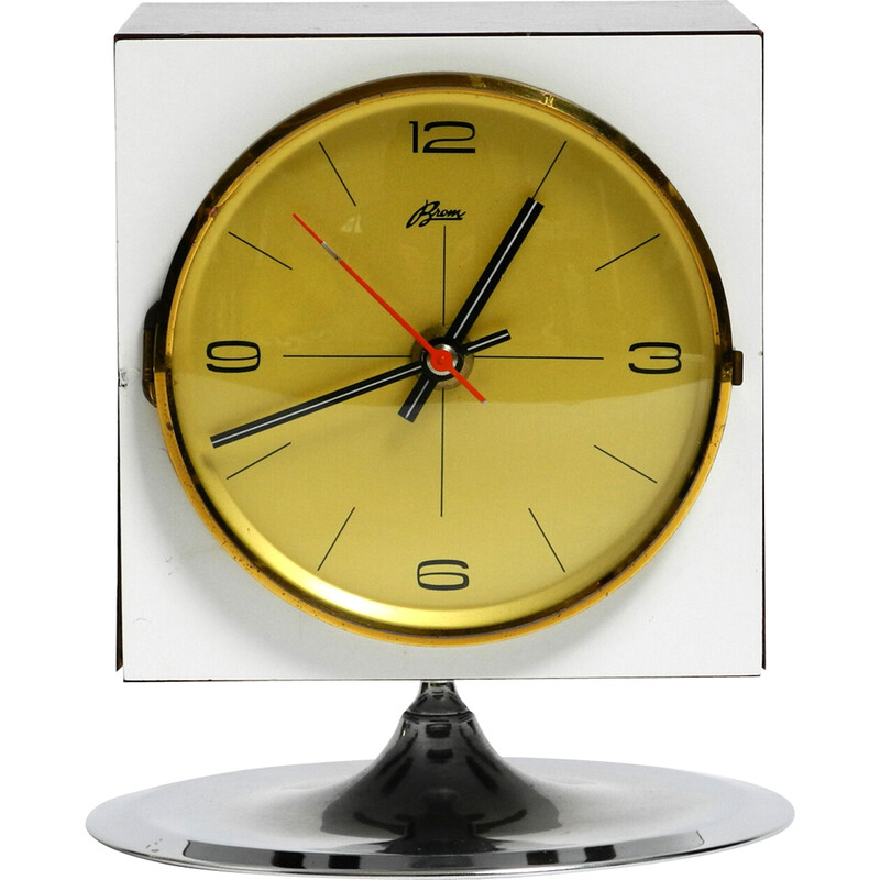 Horloge de table italienne vintage de l'ère spatiale avec radio par Brom, 1960