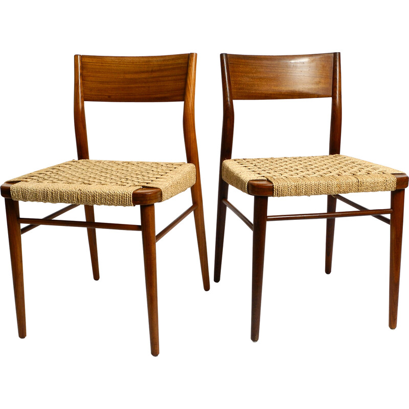 Paar vintage stoelen in walnoot met rieten riet model 351 van Georg Leowald voor Wilkhahn, jaren 1960