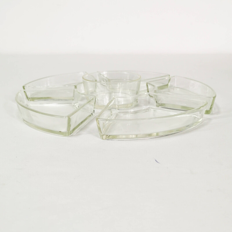 Juego de mesa vintage de teca y cristal para aperitivos, Dinamarca Años 60