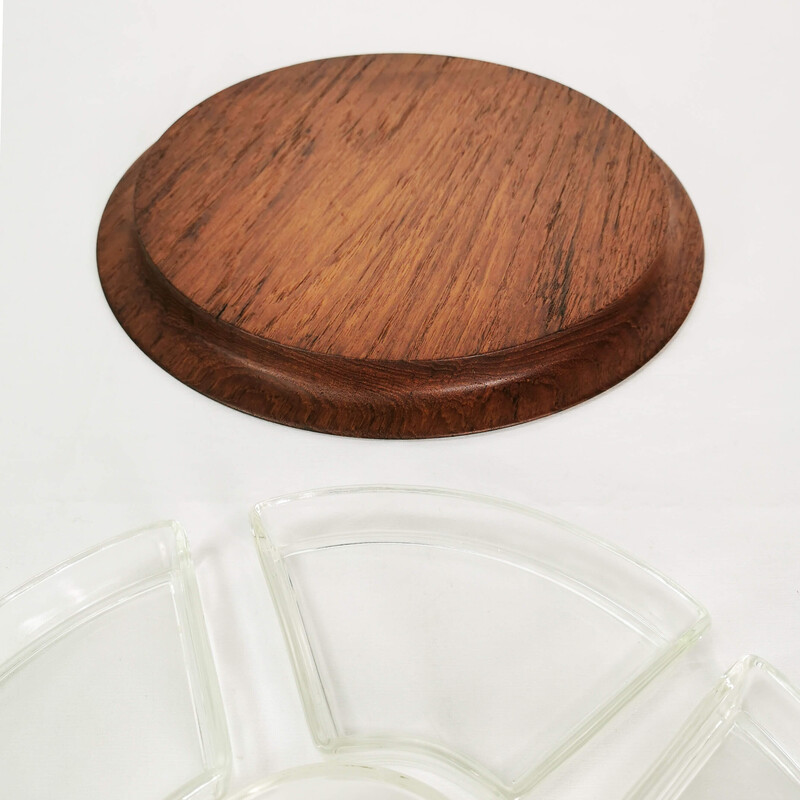 Vintage teak and glass table set for appetizers, Denmark 1960s