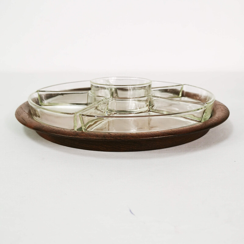 Vintage teak and glass table set for appetizers, Denmark 1960s