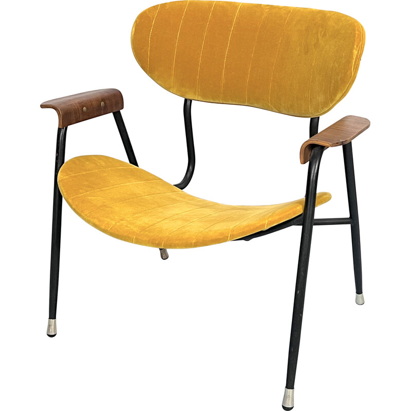 Chaise vintage en velours jaune par Gastone Rinaldi pour Rima, Italie 1950