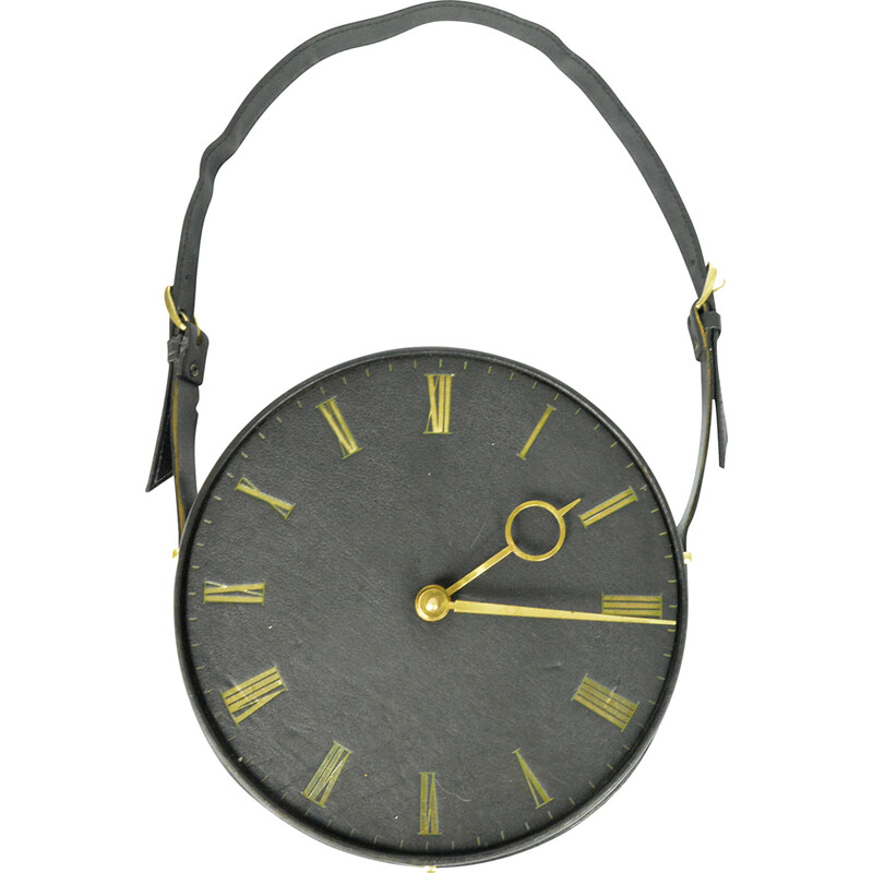 Vintage leather wall clock Silvos, Germany 1970s