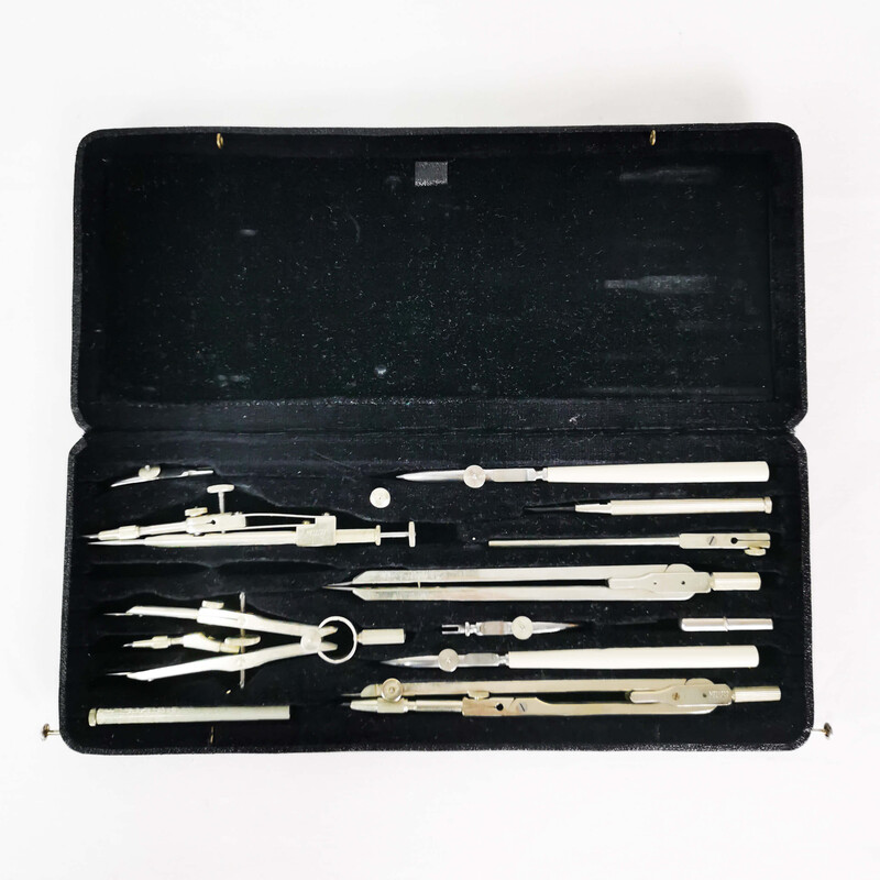Set di strumenti da disegno vintage di Mellert, Germania, anni '50
