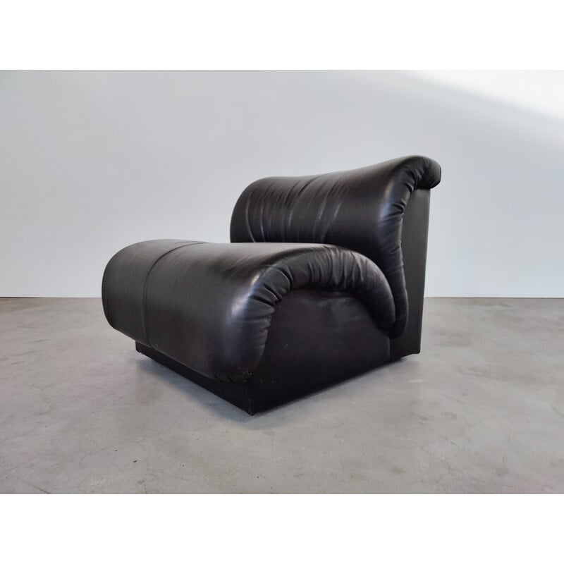 Mid-century black leather living room set by Doimo Salotti, Italy 1970s