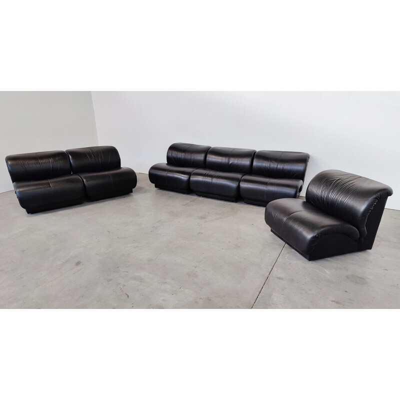 Mid-century black leather living room set by Doimo Salotti, Italy 1970s