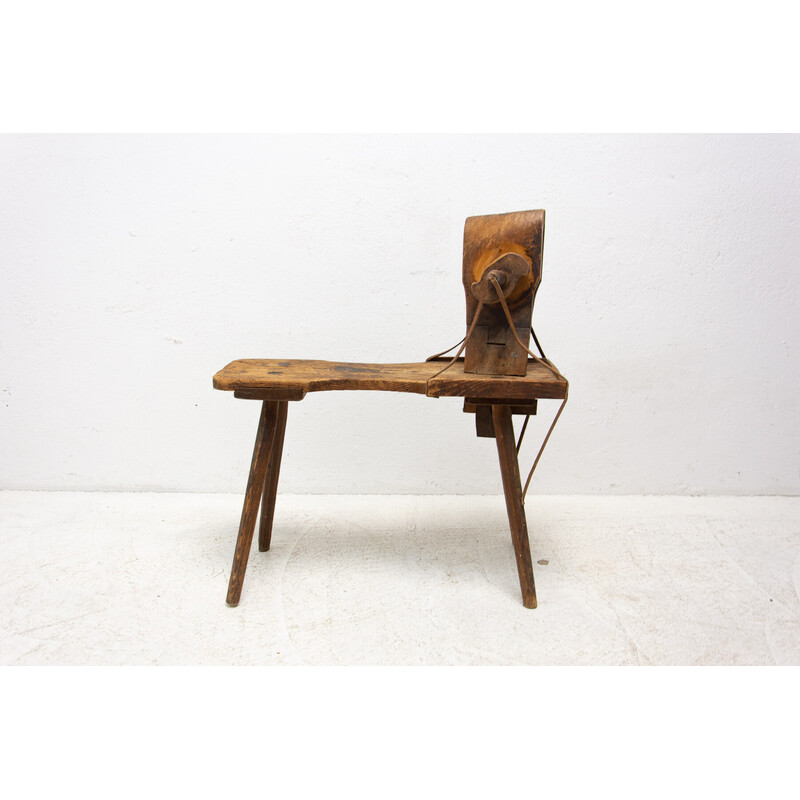 Mid century beech wood and leather footrest, Austria Hungary