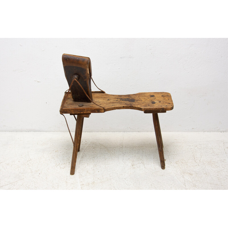 Mid century beech wood and leather footrest, Austria Hungary