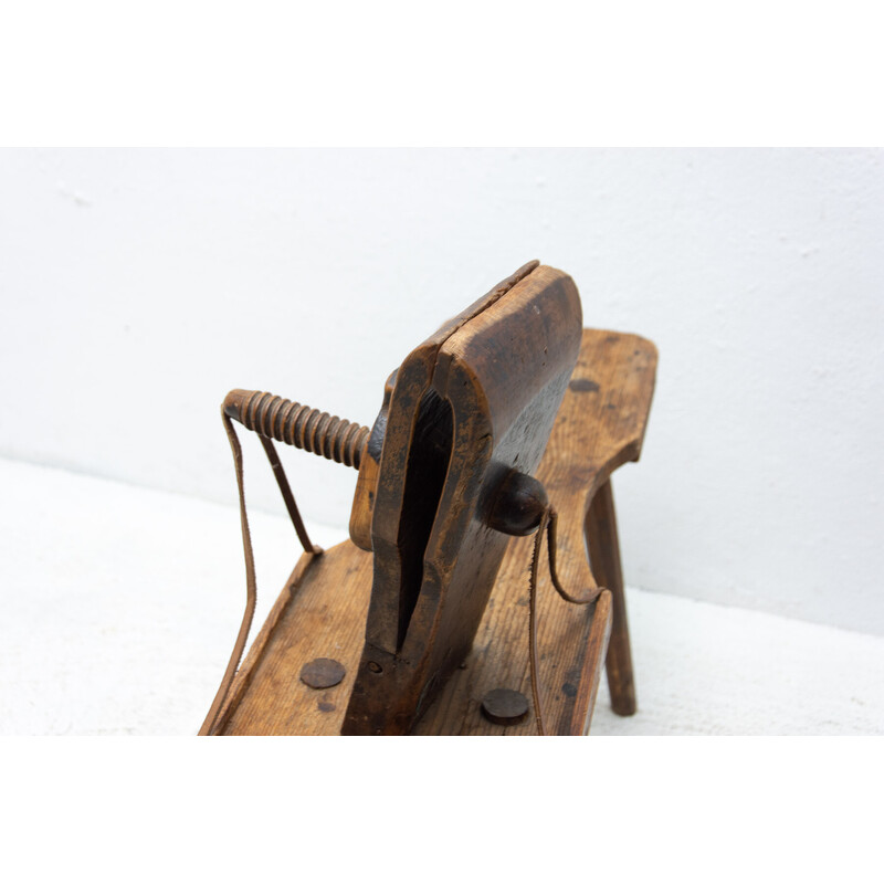 Mid century beech wood and leather footrest, Austria Hungary