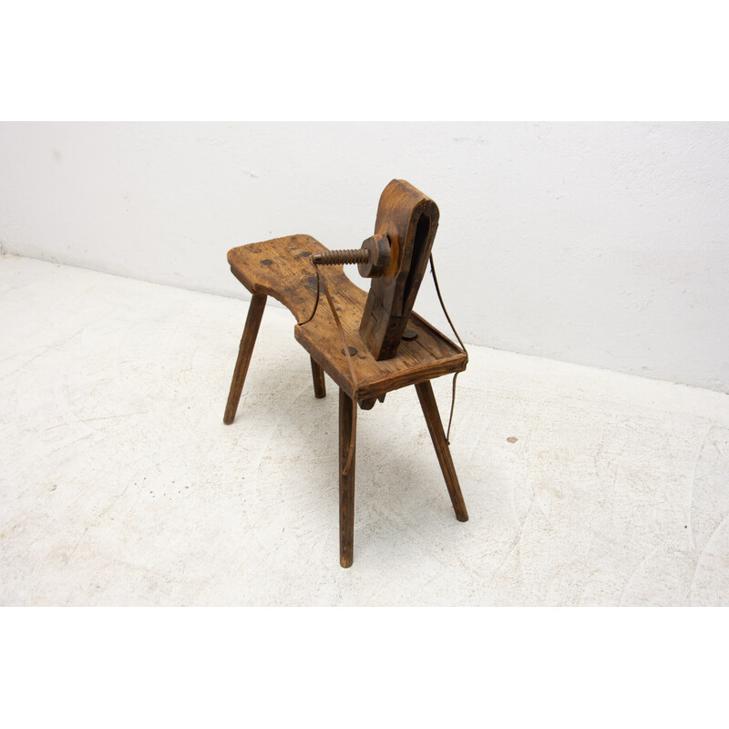 Mid century beech wood and leather footrest, Austria Hungary