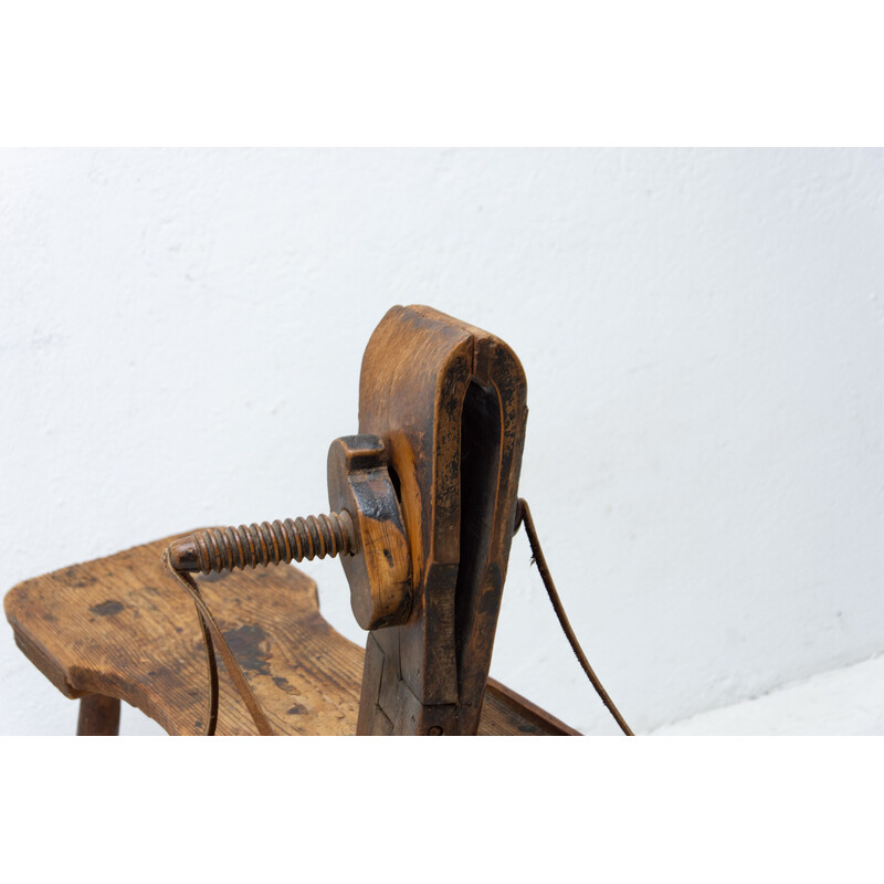 Mid century beech wood and leather footrest, Austria Hungary