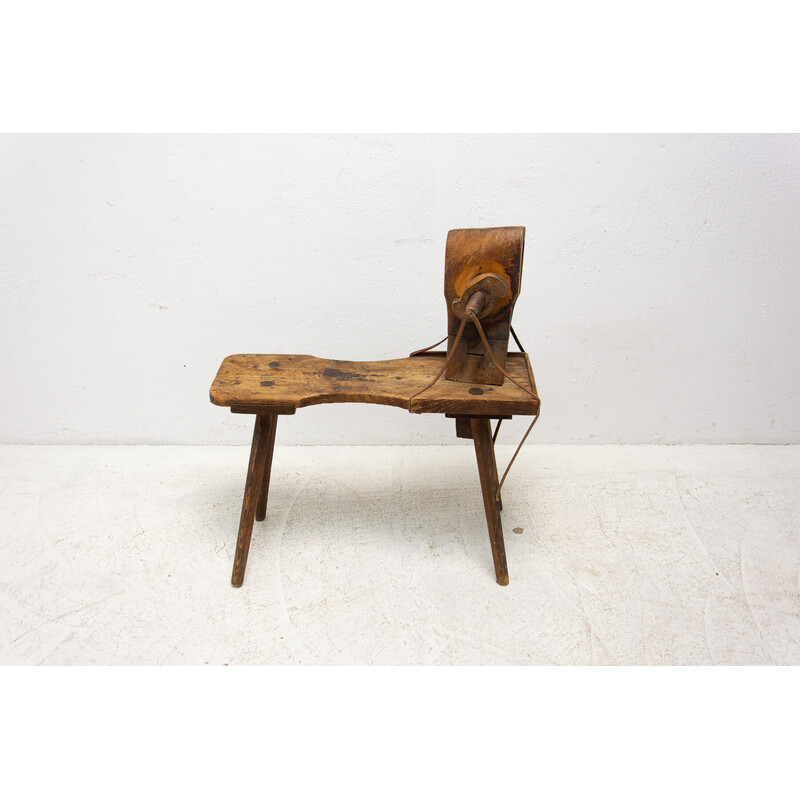 Mid century beech wood and leather footrest, Austria Hungary