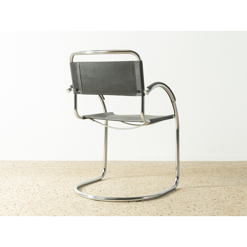 Silla cantilever vintage de cuero y acero, Italia años 70