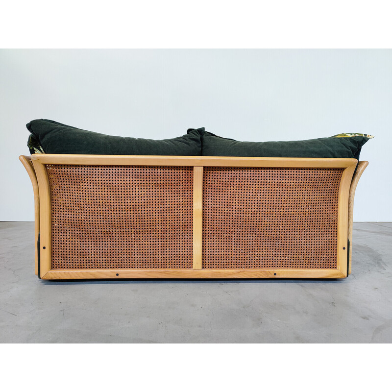 Italienisches Sofa aus der Mitte des Jahrhunderts aus Rattan und Stoff, 1970er Jahre