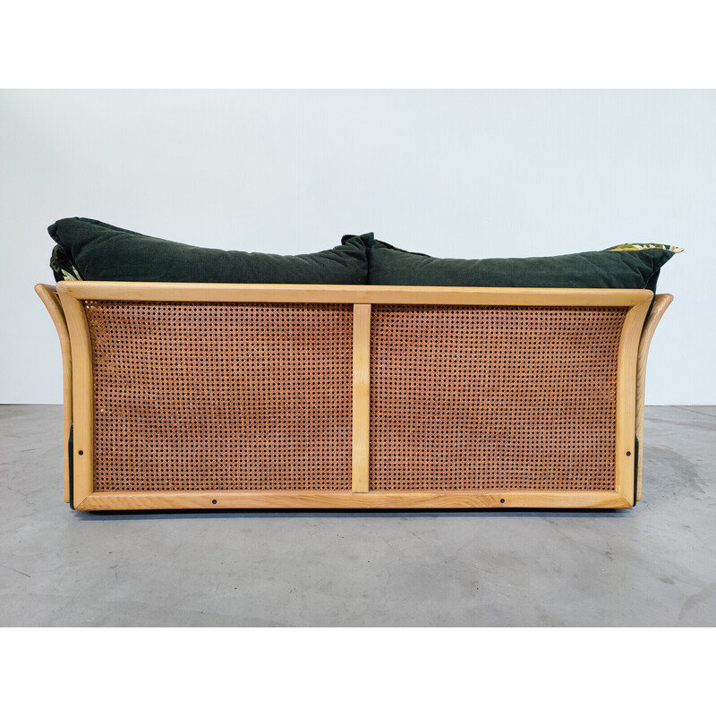 Mid-century Italian sofa in rattan and fabric, 1970s