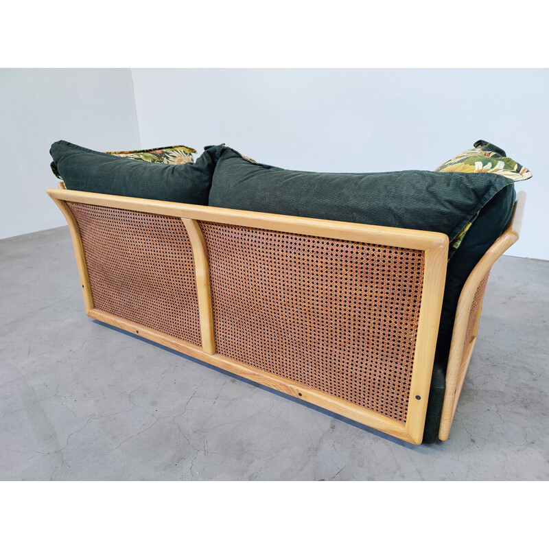 Italienisches Sofa aus der Mitte des Jahrhunderts aus Rattan und Stoff, 1970er Jahre