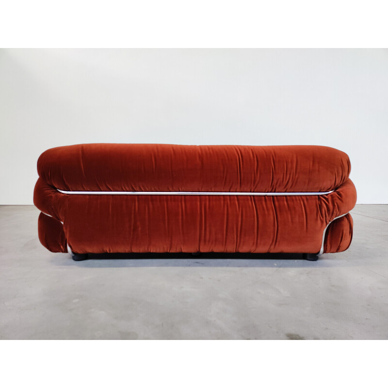 Vintage Sesann sofa in orange velvet by Gianfranco Frattini for Cassina, Italy 1970s