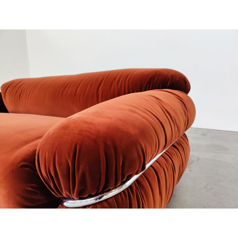 Sofá vintage Sesann en terciopelo naranja de Gianfranco Frattini para Cassina, Italia años 70