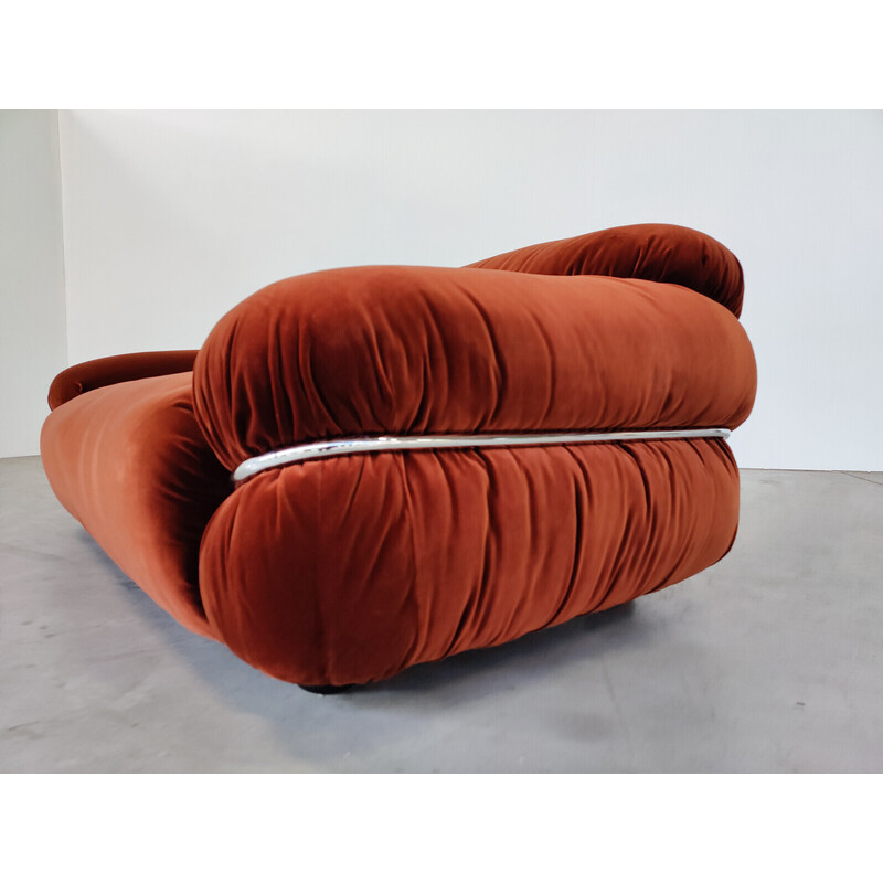 Vintage Sesann sofa in orange velvet by Gianfranco Frattini for Cassina, Italy 1970s