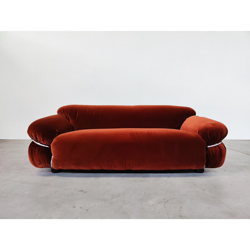 Canapé Sesann vintage en velours orange par Gianfranco Frattini pour Cassina, Italie 1970